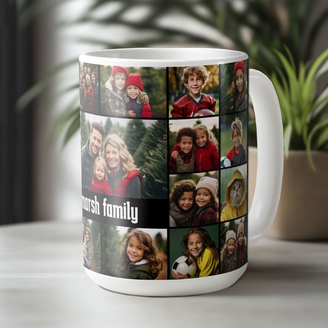 21 Foto Collage Grid mit Textfeld - schwarz Kaffeetasse (Custom Photo Mug)