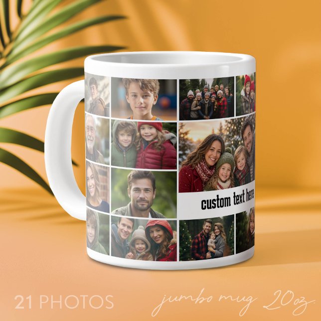 21-Foto-Collage-Raster mit Textfeld in der Mitte Jumbo-Tasse (Add Your Favorite Photos to This Jumbo Photo Mug)