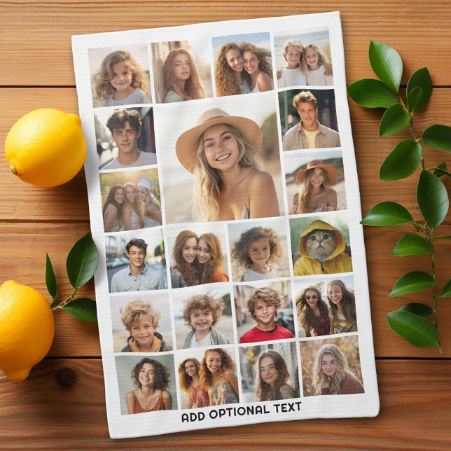 21 FotoCollage - Benutzerdefinierter Text - Schwar Geschirrtuch (Custom Kitchen Towel with Photo Collage)