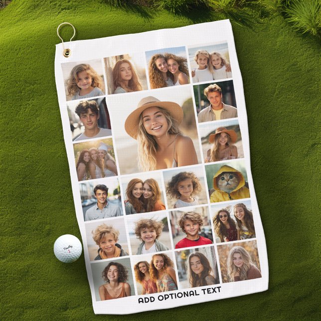 21 FotoCollage - Benutzerdefinierter Text - Schwar Golfhandtuch (Custom Golf Towel with Photo Collage)