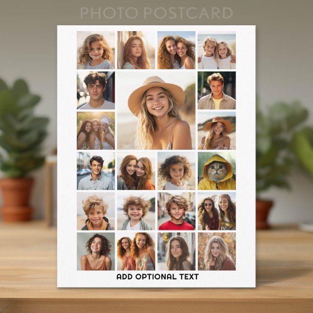 21 Fotocollage - Benutzerdefinierter Text - Schwar Postkarte (Custom Photo Postcard with Lots of Pictures)