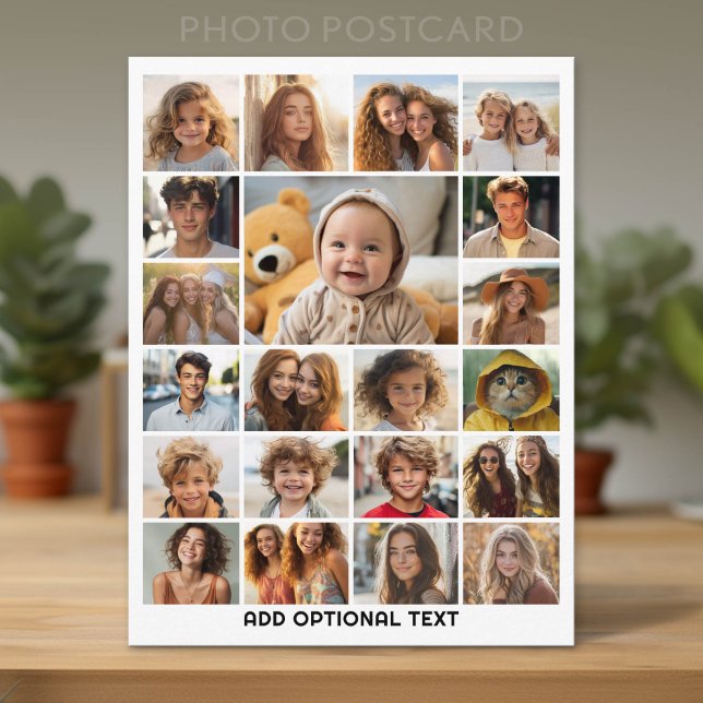 21 Fotocollage - Benutzerdefinierter Text - Schwar Postkarte (Custom Photo Postcard with Lots of Pictures)