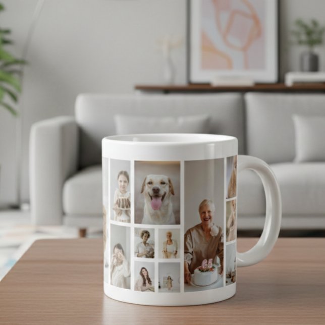 21 FotoCollage Family Personalisiert Jumbo-Tasse (21 Photo Collage Family Personalized Giant Coffee Mug by Ricaso. add your own photographs, gift idea)