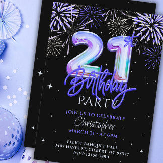 21. für Ihm Blue Fireworks Foil Ballon Geburtstag Einladung