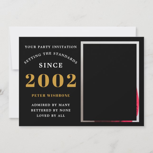21. Geburtstag 2002 Name Foto Black Gold Einladung (Vorderseite)
