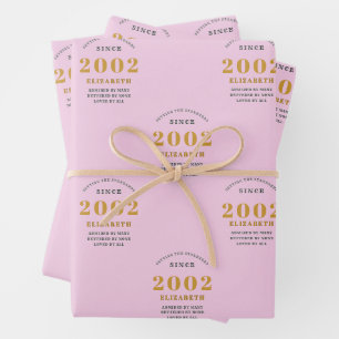 21. Geburtstag 2002 Name Rosa Grau hinzufügen Geschenkpapier Set