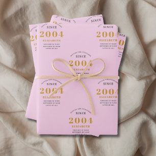 21. Geburtstag 2004 Name Rosa Grau hinzufügen Geschenkpapier Set