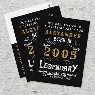 21. Geburtstag 2005 Black Gold Legend Einladung Postkarte