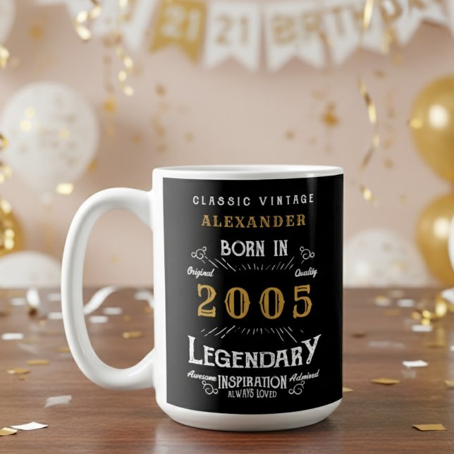 21. Geburtstag 2005 Legendär Retro Kaffeetasse (2005 coffee mug with blurred party background.)