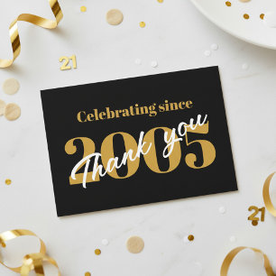 21. Geburtstag 2005 Retro Schwarz und Gold Dankeskarte