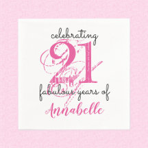 21. Geburtstag 21 fabelhafte Jahre rosa Papier Nap