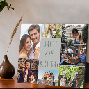 21. Geburtstag 7 Foto-Collage Neutral Taubengrau Fotoplatte