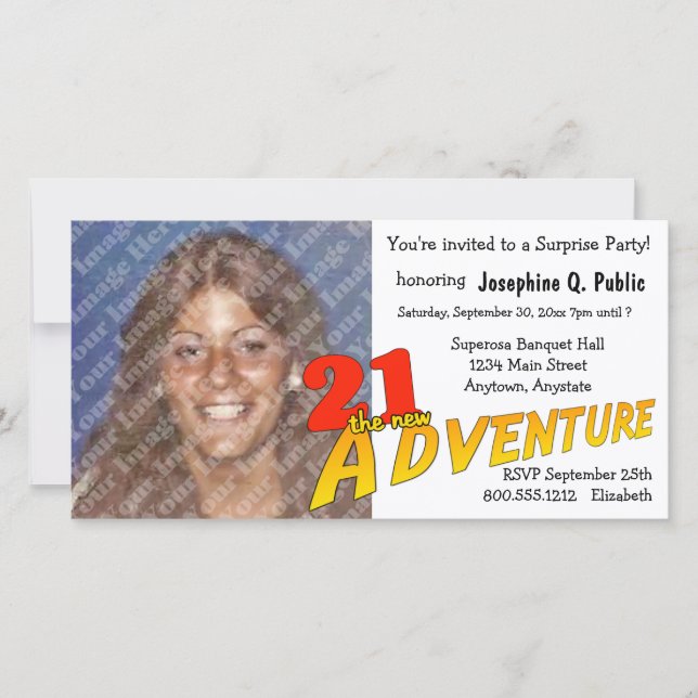 21. Geburtstag Adventure Party Foto Einladung (Vorderseite)
