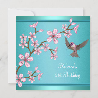 21. Geburtstag Aquamarin Blue Asian Pink Blume Bir Einladung