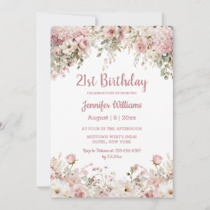 21. Geburtstag Aquarell rosa Blumen Garten chic Einladung