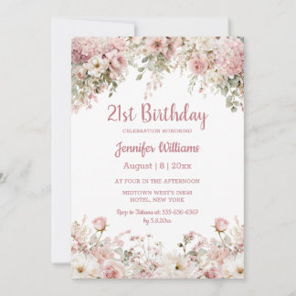 21. Geburtstag Aquarell rosa Blumen Garten chic Einladung