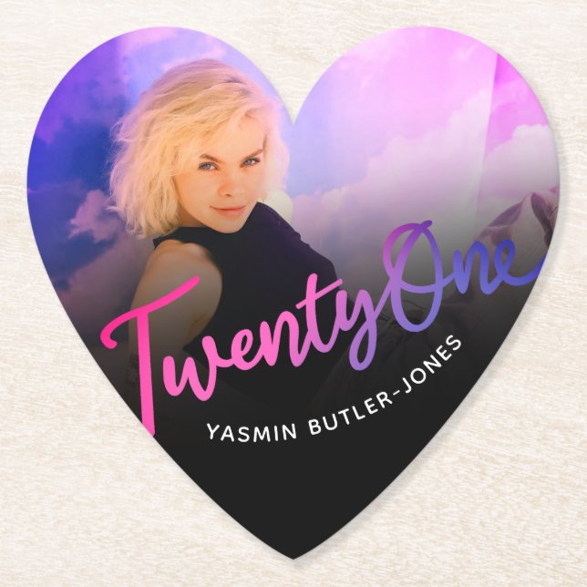 21. Geburtstag benutzerdefiniertes Foto lila rosa  Untersetzer (Vorderseite)