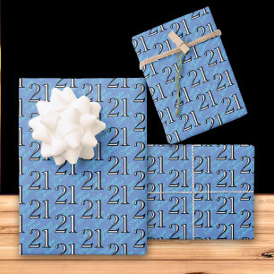 21. Geburtstag Blau Geschenkpapier Set
