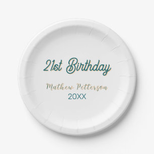 21. Geburtstag blau orange stilvoll boho retro nam Pappteller