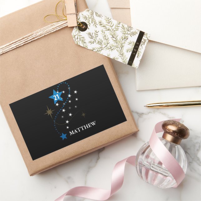 21. Geburtstag Blau und Schwarz Personalisiert Rechteckiger Aufkleber (Schenken)