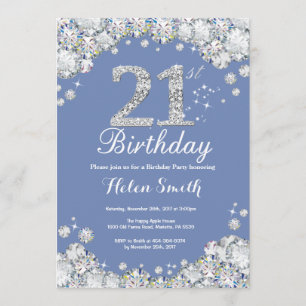 21. Geburtstag Blau und Silver Diamond Einladung