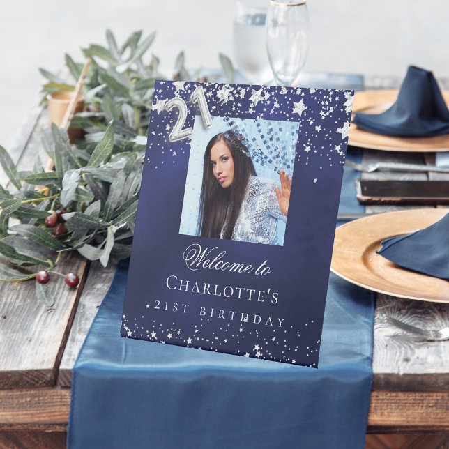 21. Geburtstag blauen Silberstars Foto willkommen Sockelschild (Von Creator hochgeladen)