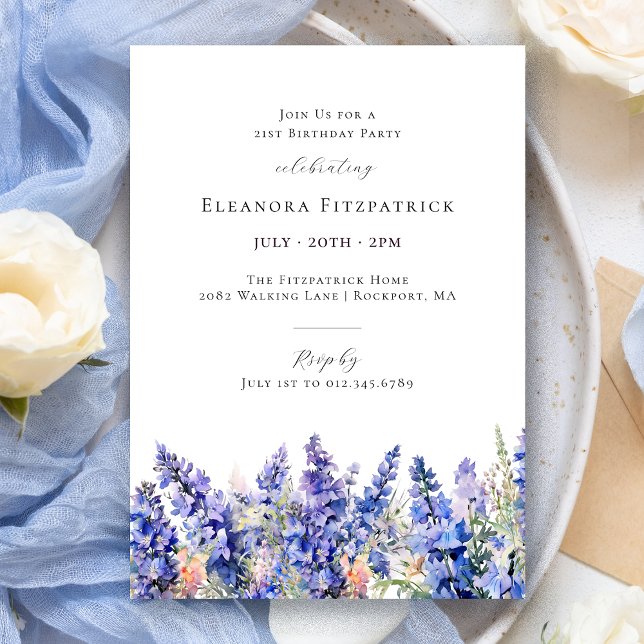 21. Geburtstag Blue Larkspur Juli Geburtstag Blume Einladung (Von Creator hochgeladen)