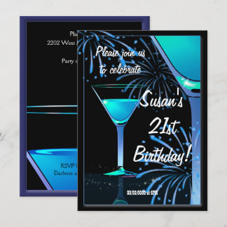 21. Geburtstag Blue Martini Cocktail Party Einladung