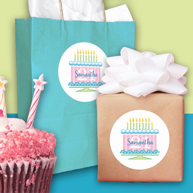 21. Geburtstag Blue Pink Cake Aufkleber (Von Creator hochgeladen)