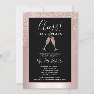 21. Geburtstag Blush Glitzer Champagne Einladung