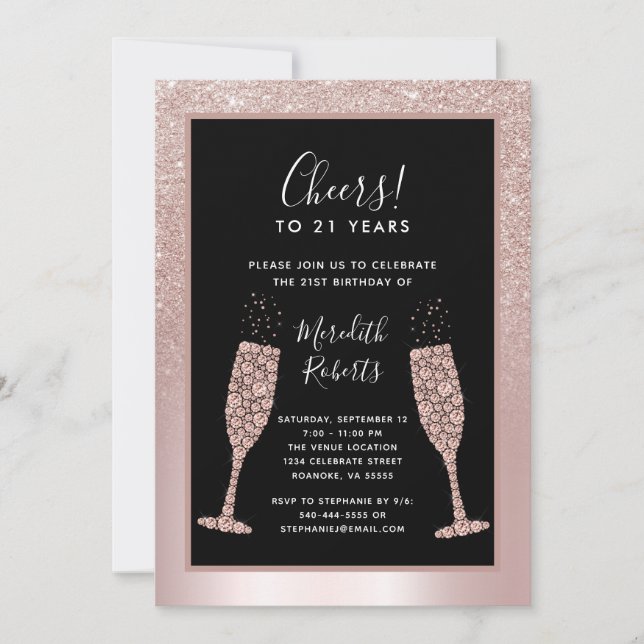 21. Geburtstag Blush Glitzer Champagne Toast Party Einladung (Vorderseite)
