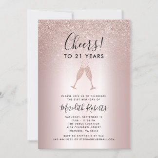 21. Geburtstag Blush Glitzer Champagner Toast Einl
