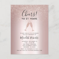 21. Geburtstag Blush Glitzer Champagner Toast Einl