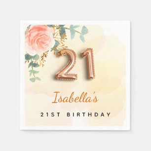 21. Geburtstag Blütenblütengold Eukalyptus Monogra Serviette