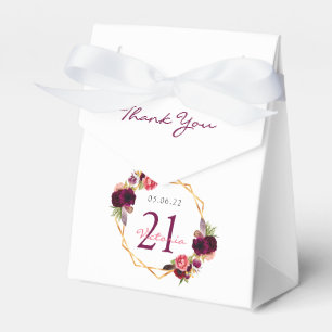 21. Geburtstag bordeauxrot, geometrisch, blumenwei Geschenkschachtel