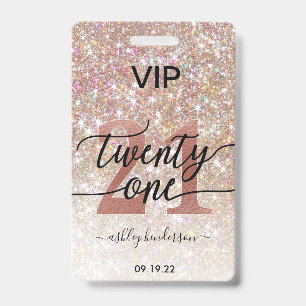 21. Geburtstag Champagner Glitter VIP Ausweis
