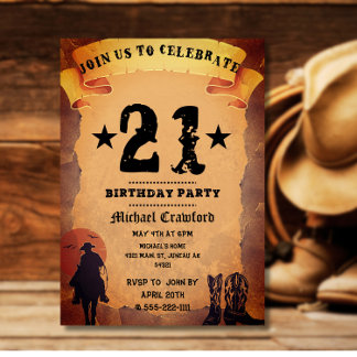 21. Geburtstag Cowboy Alt-Papier Reiten Party Einladung