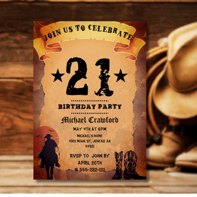 21. Geburtstag Cowboy Alt-Papier Reiten Party Einladung (Von Creator hochgeladen)