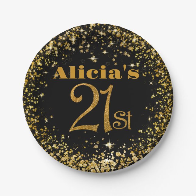 21. Geburtstag Dekorationen Party Modernes Funkeln Pappteller (Vorderseite)