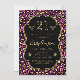 21. Geburtstag der lila und Golden Leopard Spots Einladung