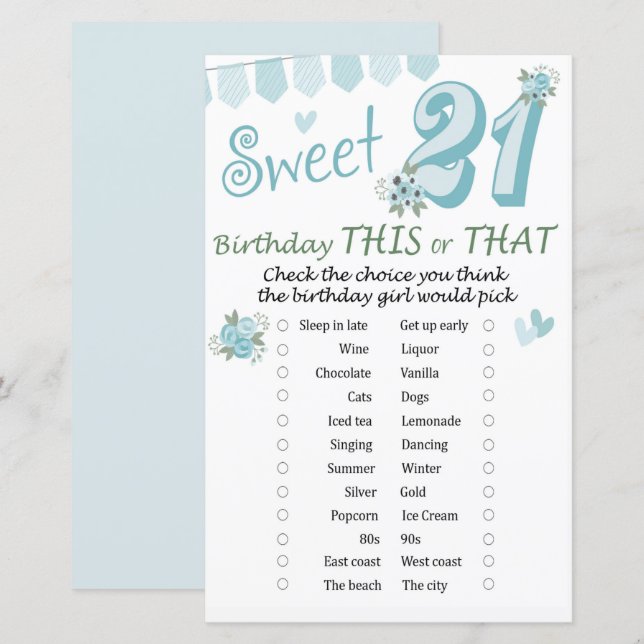 21. Geburtstag Dieses oder jenes Spiel (Vorne/Hinten)