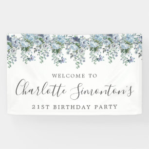 21. Geburtstag Dusty Blue Floral Willkommen Banner