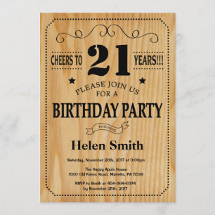 21. Geburtstag Einladung Rustikales Holz
