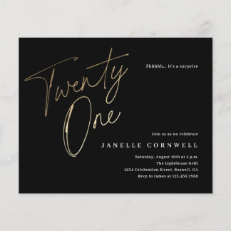 21. Geburtstag Einladung von Budget Black and Gold