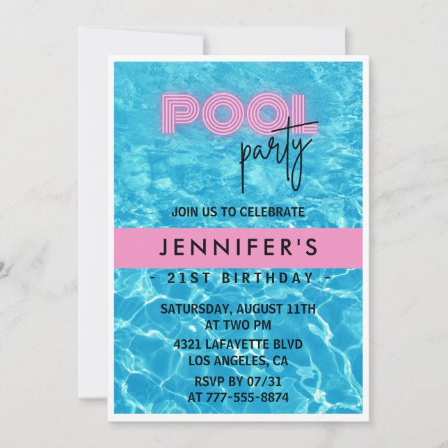 21. Geburtstag Einladungen Pool Party Sommer (Vorderseite)