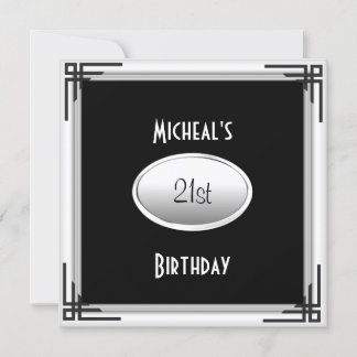 21. Geburtstag Elegant Schwarz-weiße Silbermünzen Einladung