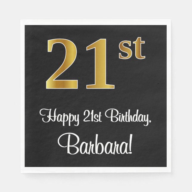 21. Geburtstag ~ Elegante Luxuriöse Imitate Gold L Serviette (Vorderseite)