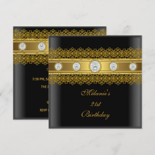 21. Geburtstag Elegante Spitze Schwarz Gold Diaman Einladung