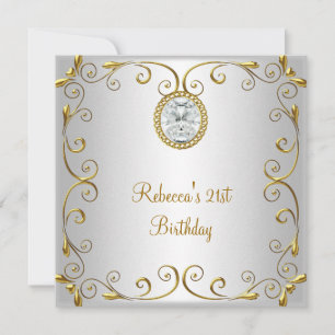 21. Geburtstag Elegantes Weißgold-Diamant-Juwel Einladung