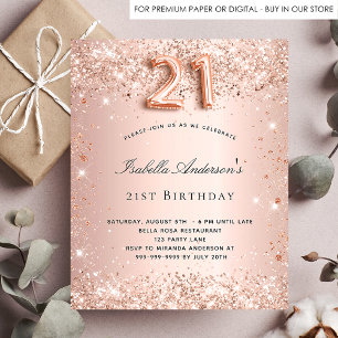 21. Geburtstag Errötung Rosa Gold Glitter Staub Einladungspostkarte